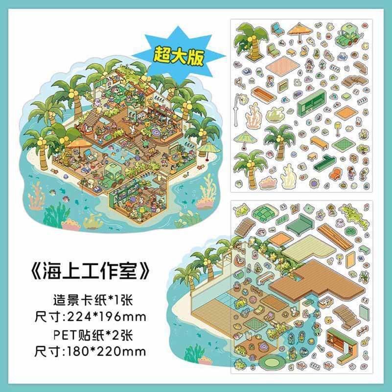 #153 Island Shop DIY 3D Scene Stickers 2 Cute Miniature Scenes