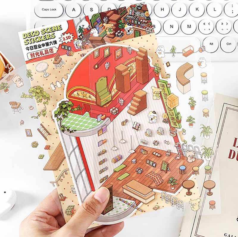 #107 Fantasy Gift Shop DIY 3D Scene Stickers 4 Cute Miniature Scenes