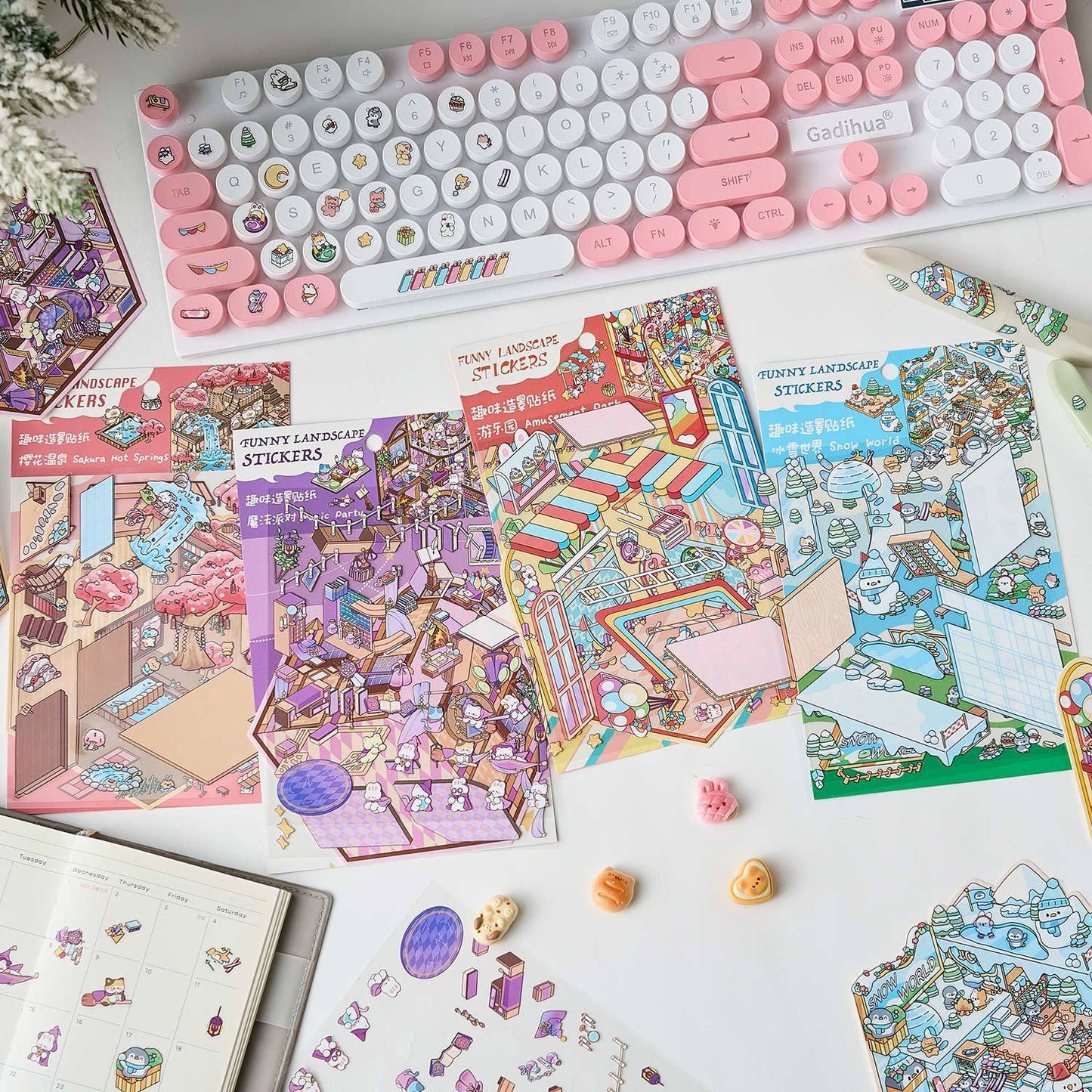 #095 Magic Party Collection Scene Stickers - 4 Cute Miniature Scenes