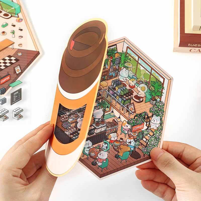 楽しいデザートハウス DIY 3D シーンステッカー - 4 つのかわいいミニチュアシーン