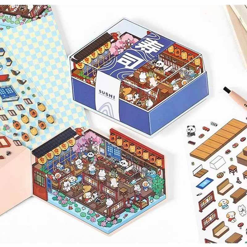 楽しいデザートハウス DIY 3D シーンステッカー - 4 つのかわいいミニチュアシーン