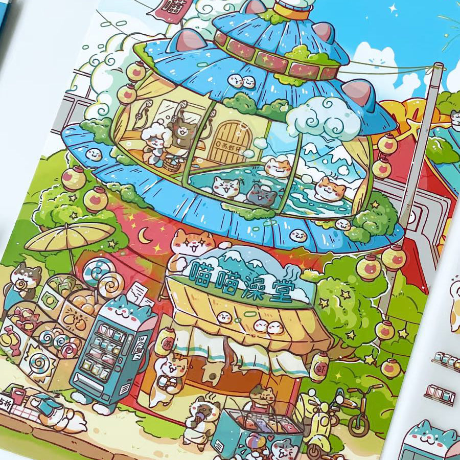 #706 SUPER LONG 1 Meter Kitten Street Scene Sticker