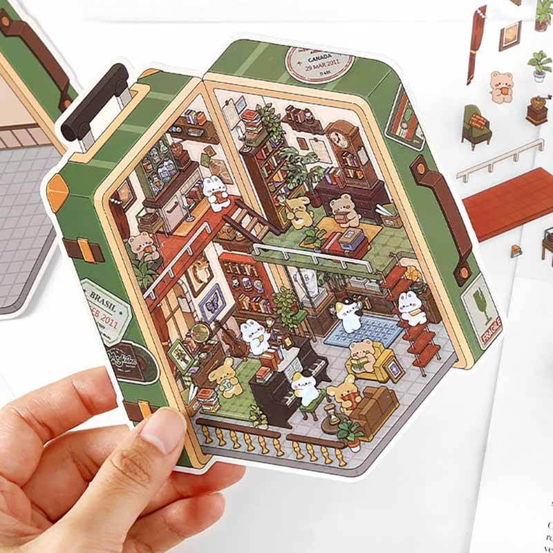 #107 Fantasy Gift Shop DIY 3D Scene Stickers 4 Cute Miniature Scenes