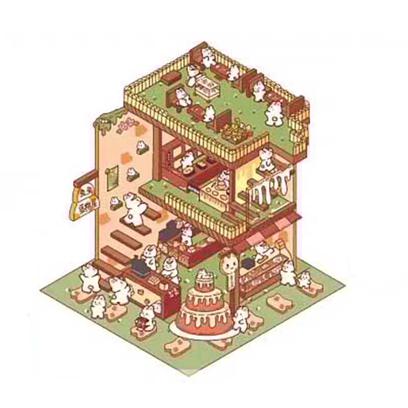 #136 Bunny Beanie's Shop DIY 3D Scene Stickers - 4 Cute Miniature Scenes