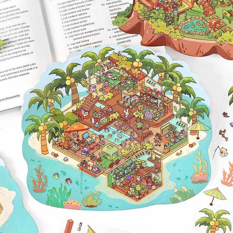 #153 Island Shop DIY 3D Scene Stickers 2 Cute Miniature Scenes
