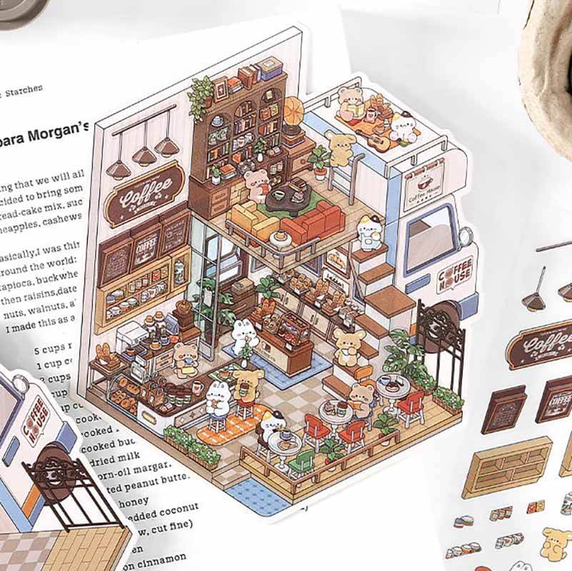 #107 Fantasy Gift Shop DIY 3D Scene Stickers 4 Cute Miniature Scenes