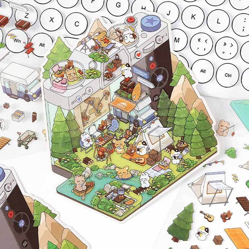#107 Fantasy Gift Shop DIY 3D Scene Stickers 4 Cute Miniature Scenes
