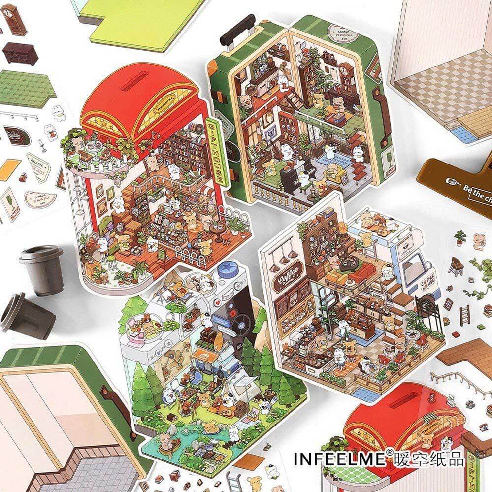 #107 Fantasy Gift Shop DIY 3D Scene Stickers 4 Cute Miniature Scenes