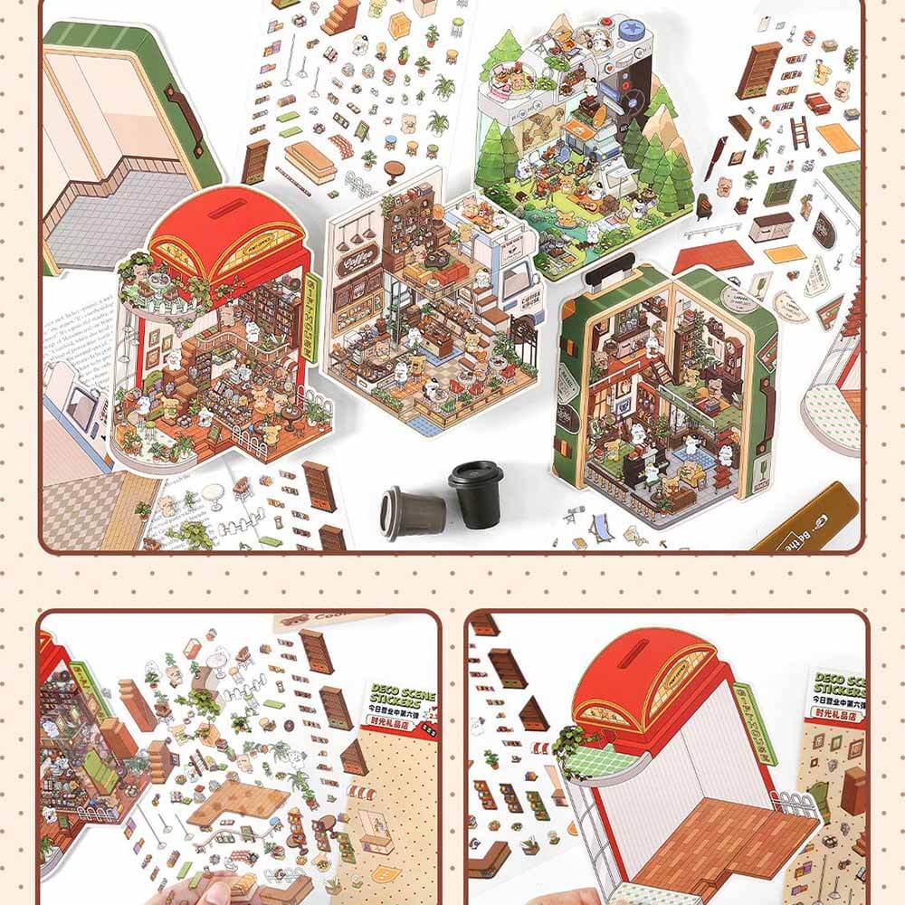 #107 Fantasy Gift Shop DIY 3D Scene Stickers 4 Cute Miniature Scenes