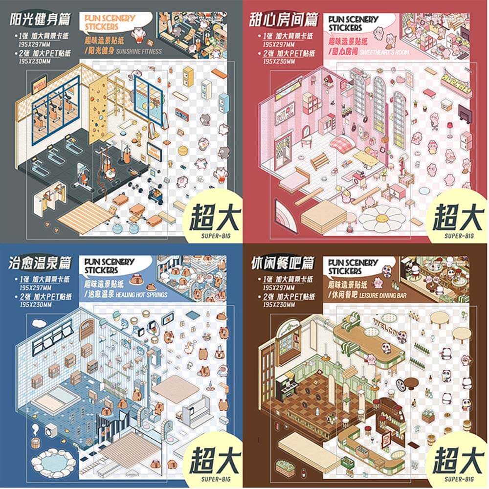 #157 Urban Life DIY 3D Scene Stickers 4 Cute Miniature Scenes
