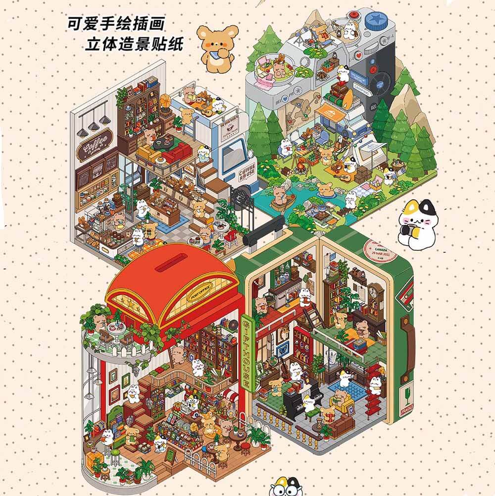 #107 Fantasy Gift Shop DIY 3D Scene Stickers 4 Cute Miniature Scenes
