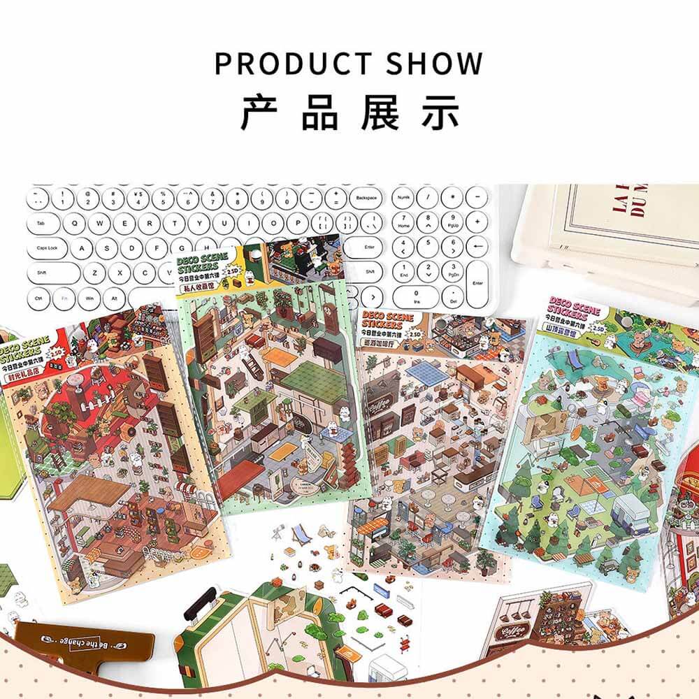 #107 Fantasy Gift Shop DIY 3D Scene Stickers 4 Cute Miniature Scenes