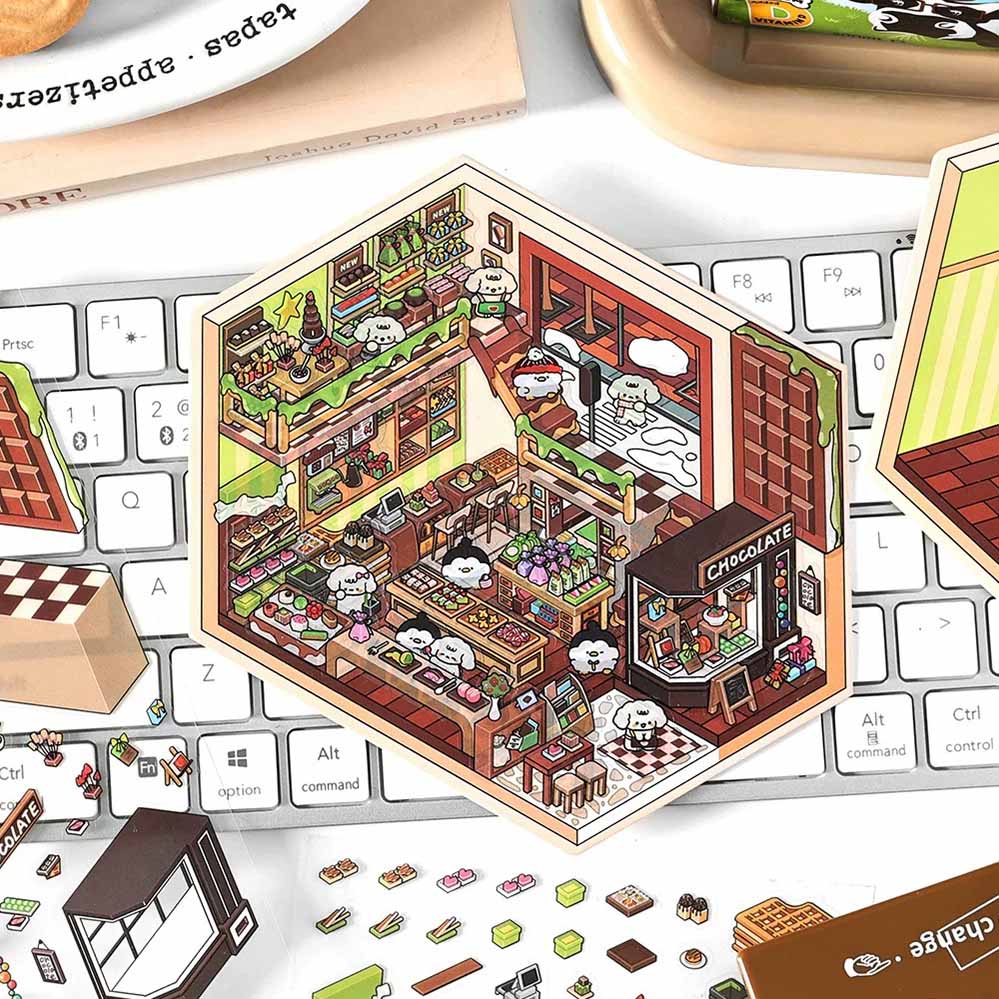 #081 Chocolate Workshop DIY 3D Scene Stickers 4 Cute Miniature Scenes