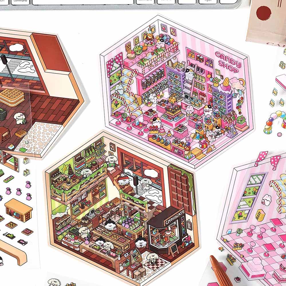 #081 Chocolate Workshop DIY 3D Scene Stickers 4 Cute Miniature Scenes