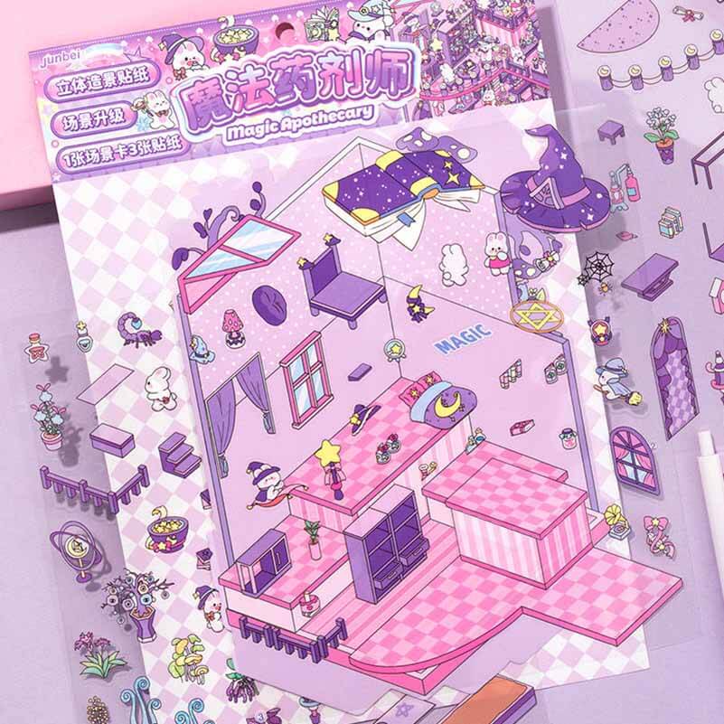 #188 Mystic Realms DIY 3D Scene Stickers 4 Cute Miniature Scenes