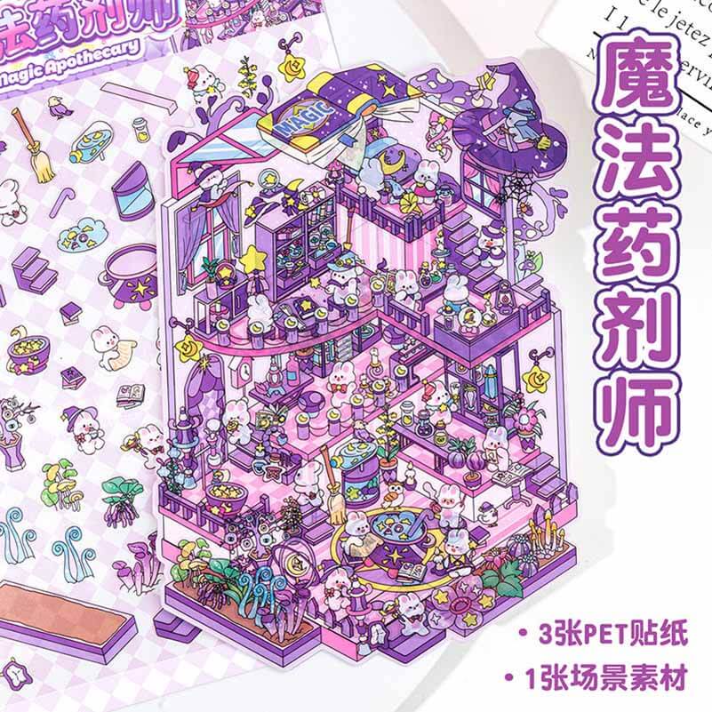 #188 Mystic Realms DIY 3D Scene Stickers 4 Cute Miniature Scenes