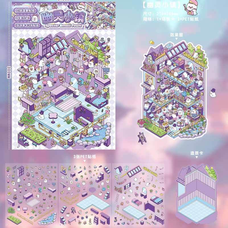 #188 Mystic Realms DIY 3D Scene Stickers 4 Cute Miniature Scenes