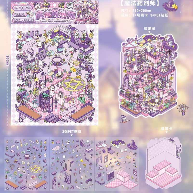 #188 Mystic Realms DIY 3D Scene Stickers 4 Cute Miniature Scenes