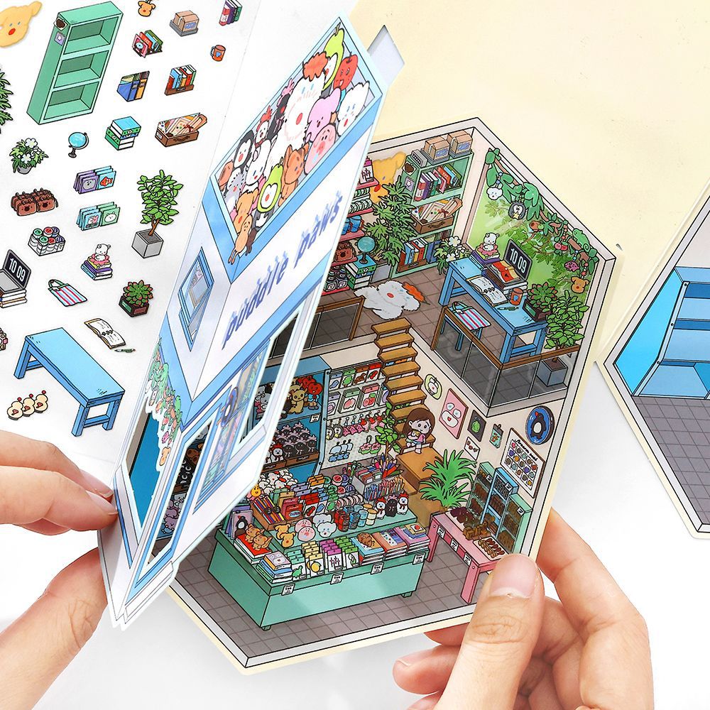 #703 Handcrafts Shop Series Scene Stickers 4 Cute Miniature Scenes