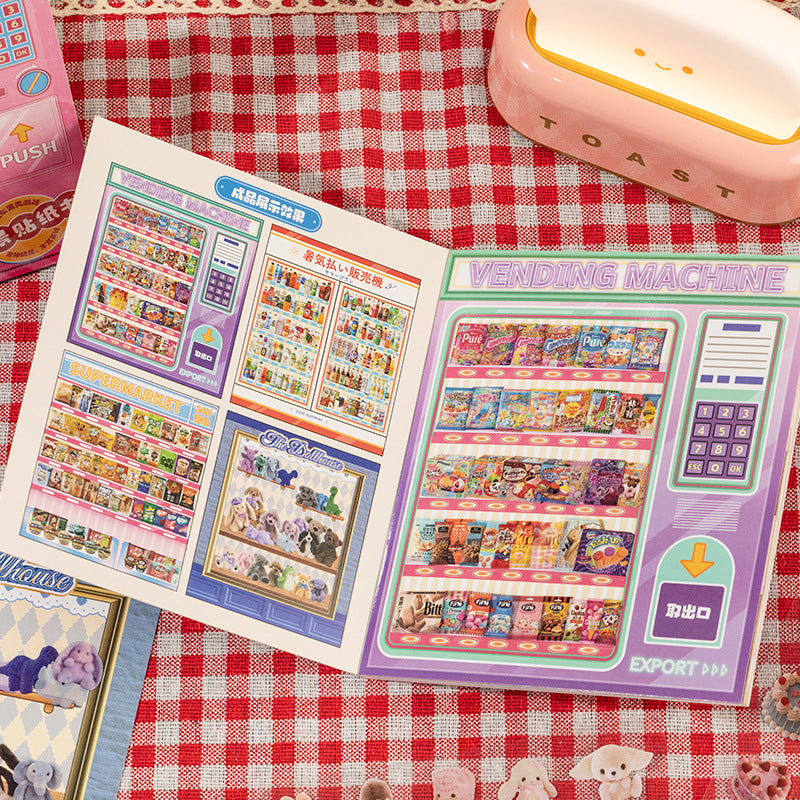 #705 Vending Machine DIY 3D Sticker Book Set Collection 8 Cute Miniature Scenes