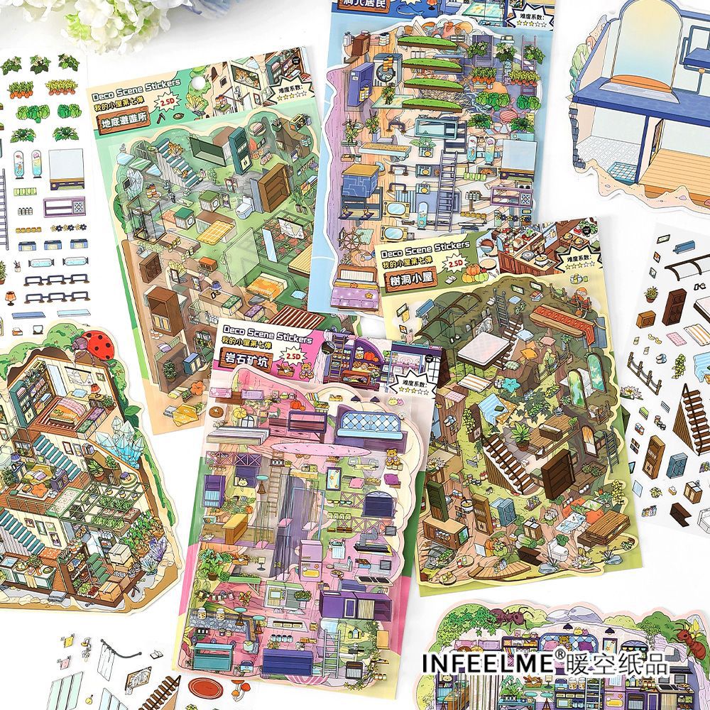 #701 My Little House Series Scene Stickers 4 Cute Miniature Scenes