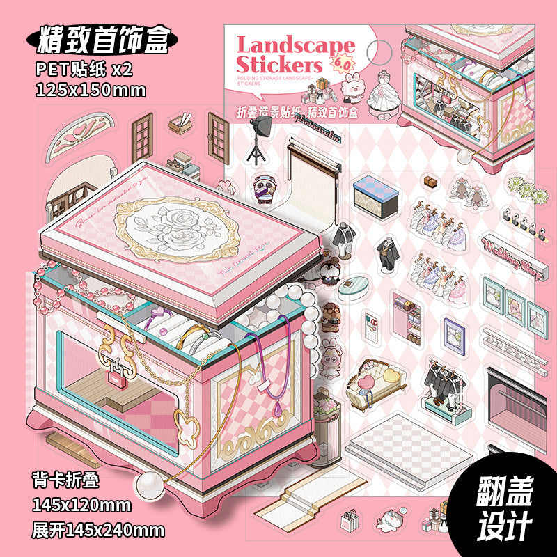 #809 Little Boxes Series Scene Stickers 4 Cute Miniature Scenes
