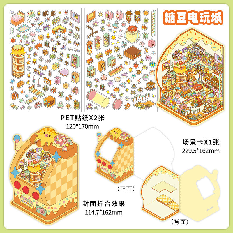 #808 Little Game Machine Series Scene Stickers 4 Cute Miniature Scenes