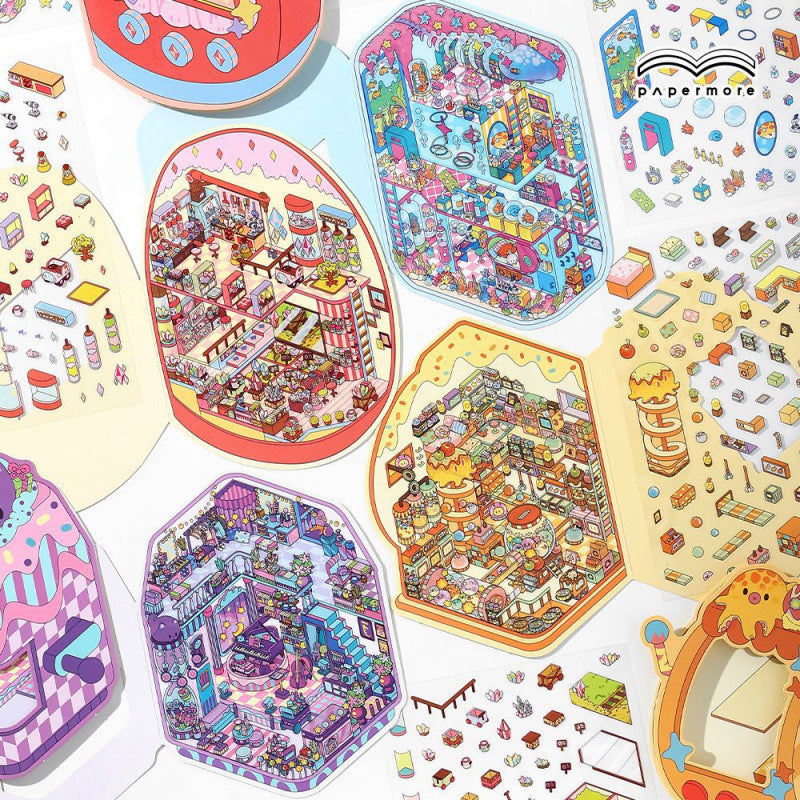 #808 Little Game Machine Series Scene Stickers 4 Cute Miniature Scenes