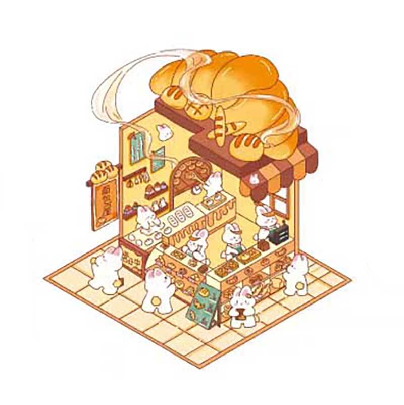 #136 Bunny Beanie's Shop DIY 3D Scene Stickers - 4 Cute Miniature Scenes
