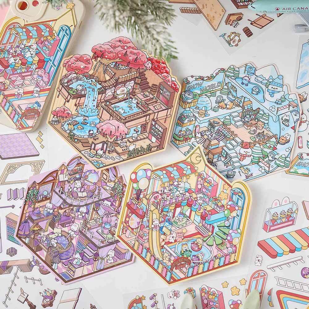 #095 Magic Party Collection Scene Stickers - 4 Cute Miniature Scenes