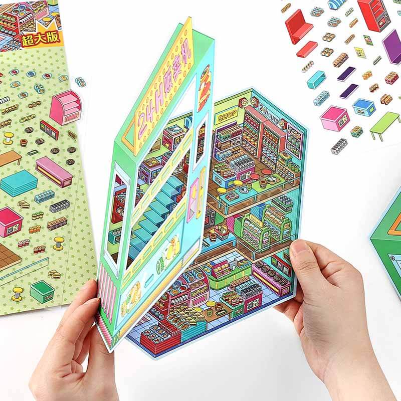 #182 Urban Play District DIY 3D Scene Stickers 4 Cute Miniature Scenes