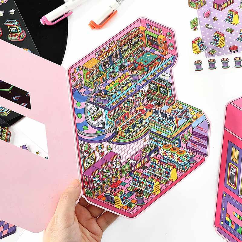 #182 Urban Play District DIY 3D Scene Stickers 4 Cute Miniature Scenes