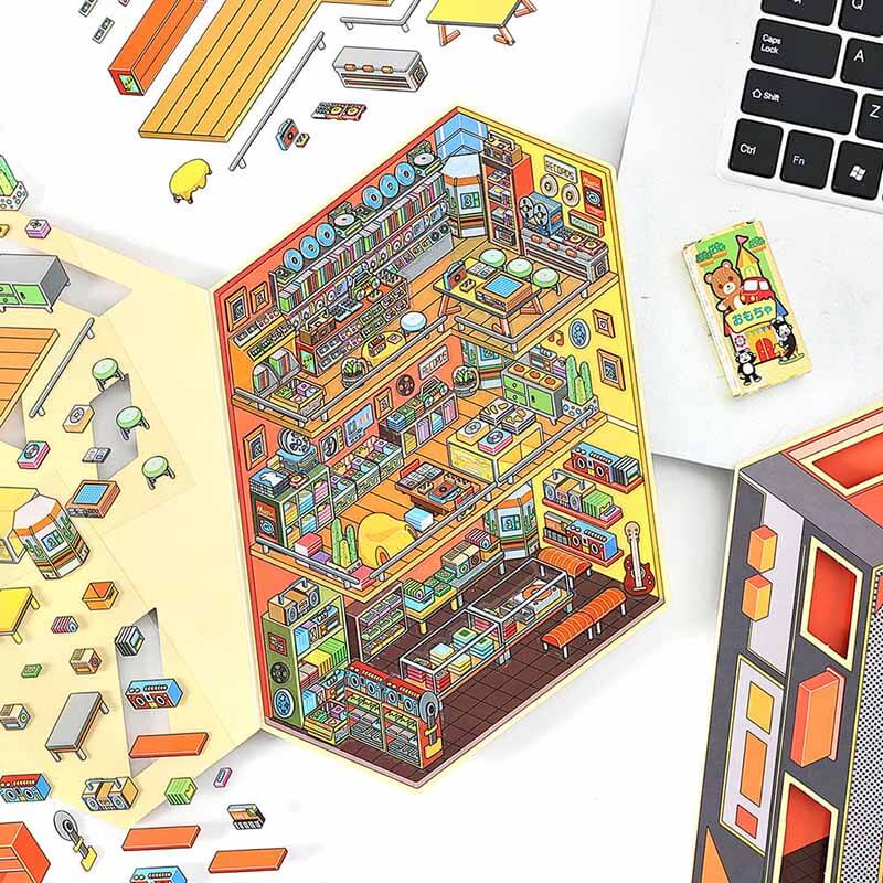 #182 Urban Play District DIY 3D Scene Stickers 4 Cute Miniature Scenes