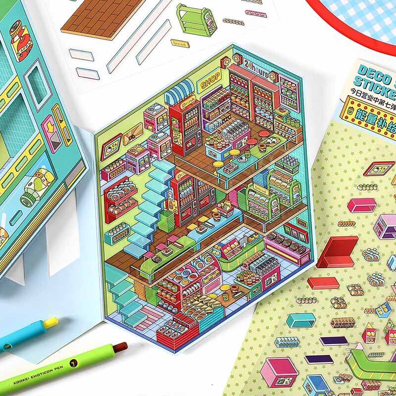 #182 Urban Play District DIY 3D Scene Stickers 4 Cute Miniature Scenes