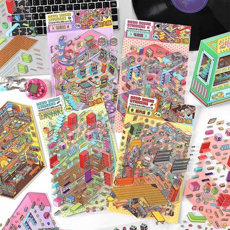 #182 Urban Play District DIY 3D Scene Stickers 4 Cute Miniature Scenes
