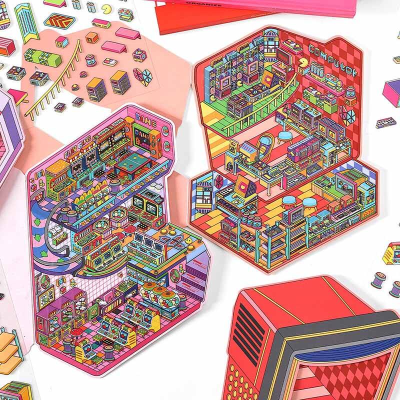 #182 Urban Play District DIY 3D Scene Stickers 4 Cute Miniature Scenes