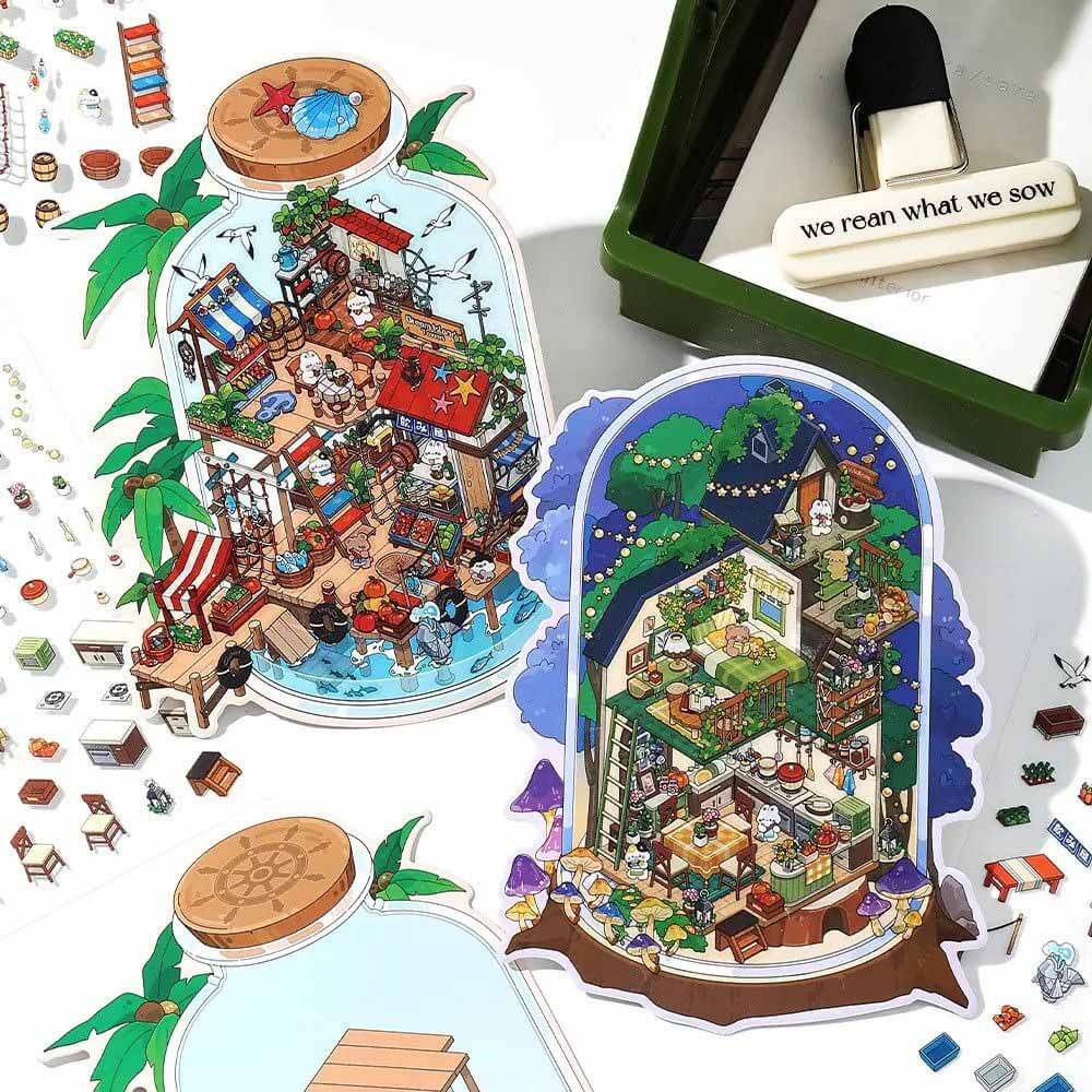#193 Wanderer's Haven DIY 3D Scene Stickers 4 Cute Miniature Scenes