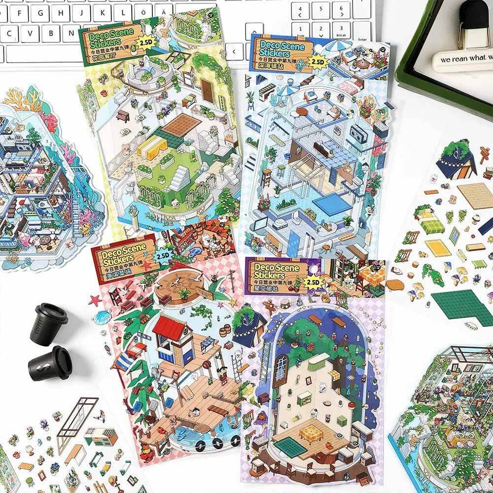 #193 Wanderer's Haven DIY 3D Scene Stickers 4 Cute Miniature Scenes