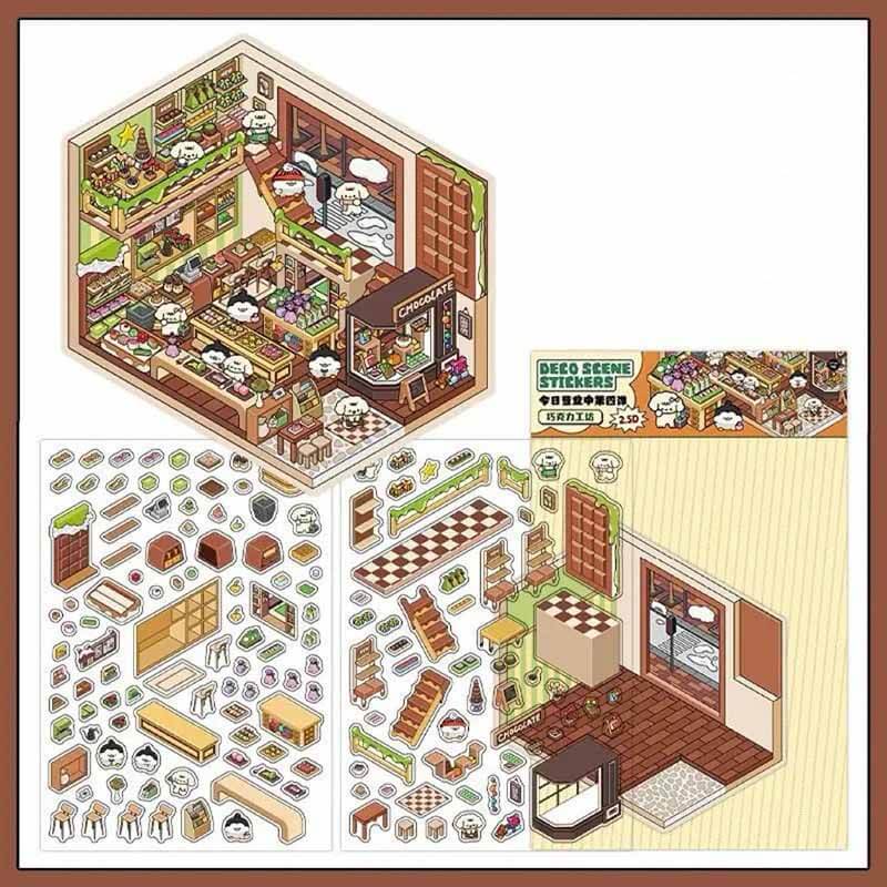 #081 Chocolate Workshop DIY 3D Scene Stickers 4 Cute Miniature Scenes