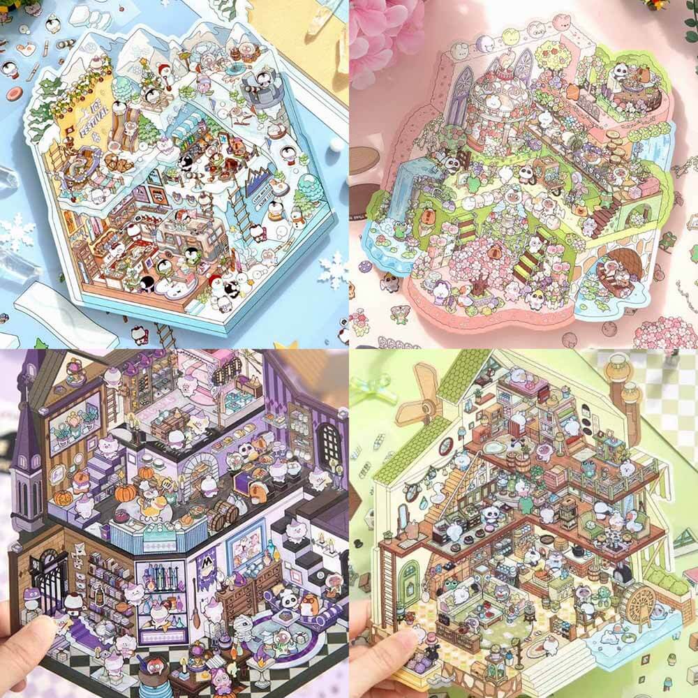 #082 Wonderland Series DIY 3D Scene Stickers 4 Cute Miniature Scenes