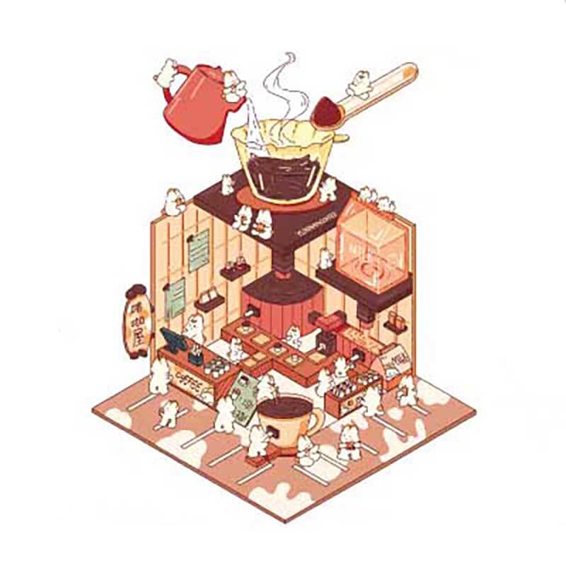 #136 Bunny Beanie's Shop DIY 3D Scene Stickers - 4 Cute Miniature Scenes