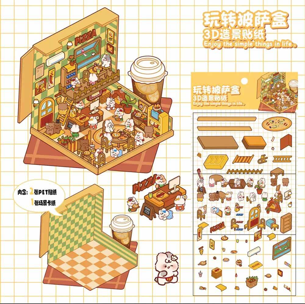 楽しいボックスコレクション DIY 3Dシーンステッカー 4つのかわいいミニチュアシーン
