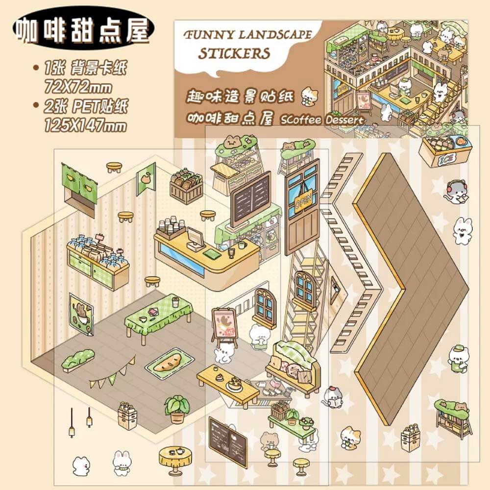 #094 Mini World DIY 3D Scene Stickers - 4 Cute Miniature Scenes