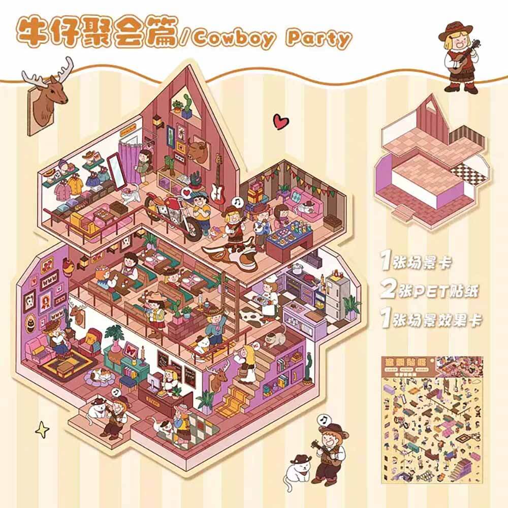 #165 Multi-Story Villa DIY 3D Scene Stickers 2 Cute Miniature Scenes
