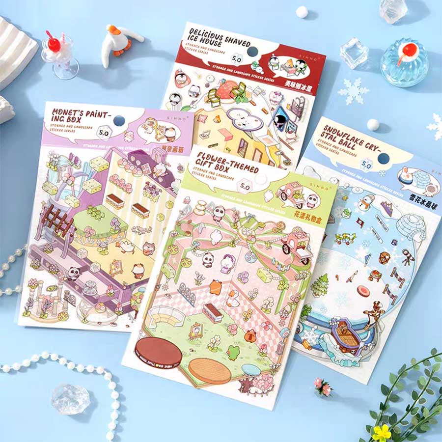 #124 Crystal Ball DIY 3D Scene Stickers 4 Cute Miniature Scenes