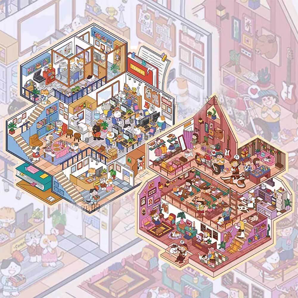 #165 Multi-Story Villa DIY 3D Scene Stickers 2 Cute Miniature Scenes