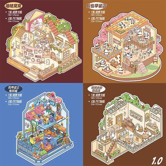 #170 Cute Store 1.0 DIY 3D Scene Stickers 4 Cute Miniature Scenes