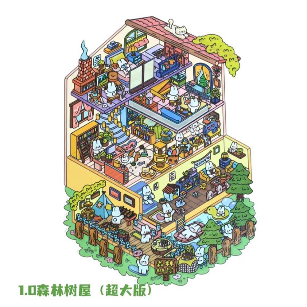 #049 Fantasy House 1.0 DIY 3D Scene Stickers 2 Cute Miniature Scenes