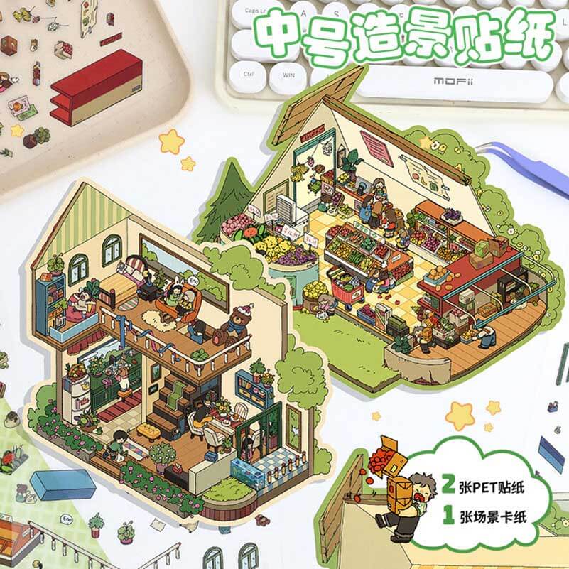 #110 Happy Farm DIY 3D Scene Stickers 4 Cute Miniature Scenes