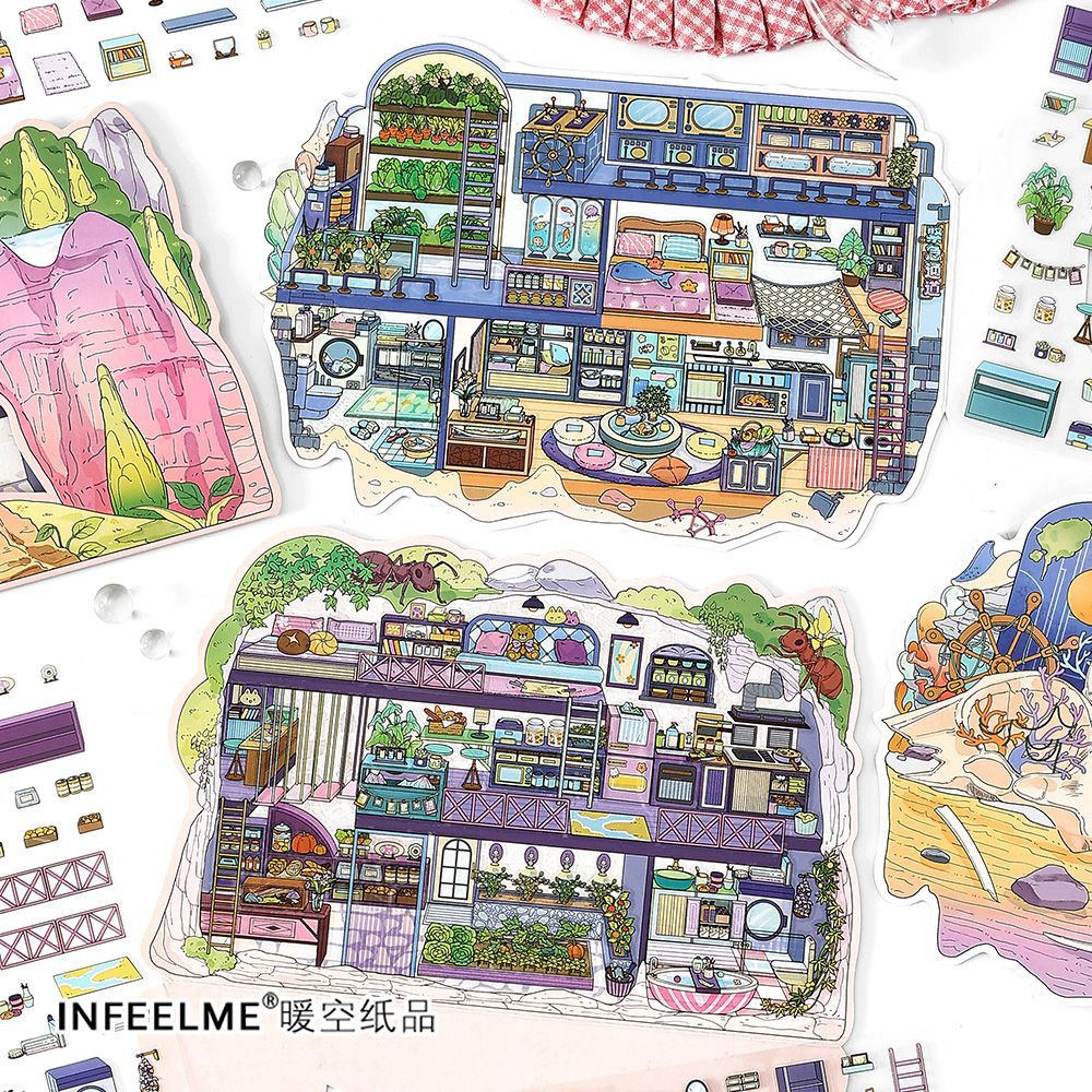#701 My Little House Series Scene Stickers 4 Cute Miniature Scenes